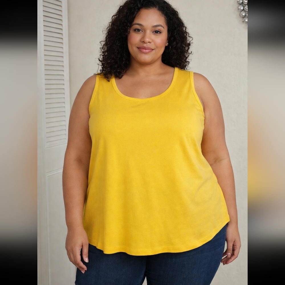 NWOT ISAAC MIZRAHI Womens 1X Sleeveless Solid Yellow Cotton Tank Top A231818